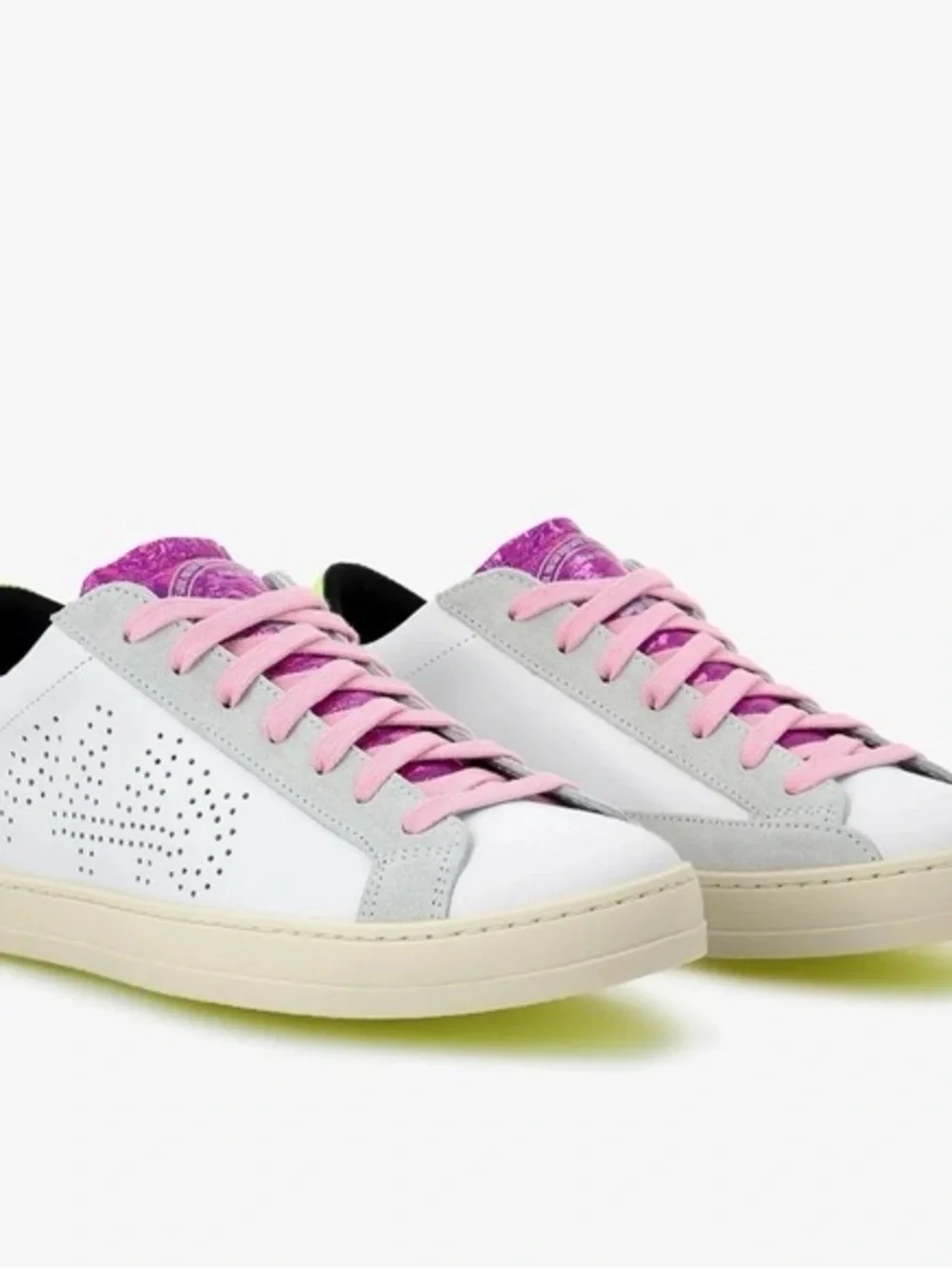 P448 White Sneakers with Pink Laces and Purple Tongue